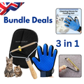 3pc Dog Cat Grooming & Hair Removal Kit Pet Deshedding Glove Massage Brush Lint Remover