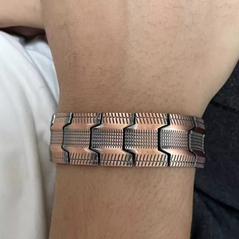 2026 Magnetic Red Copper Cross Cuff Bracelet Wide Detachable Vintage Retro Fashion Jewelry Gift for Men Husband